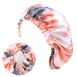 Hot selling Designer Women Kids Reversible Tie Dye Silk Satin bonnets With Drawstring Colorful Silky Mommy And Me Bonnets