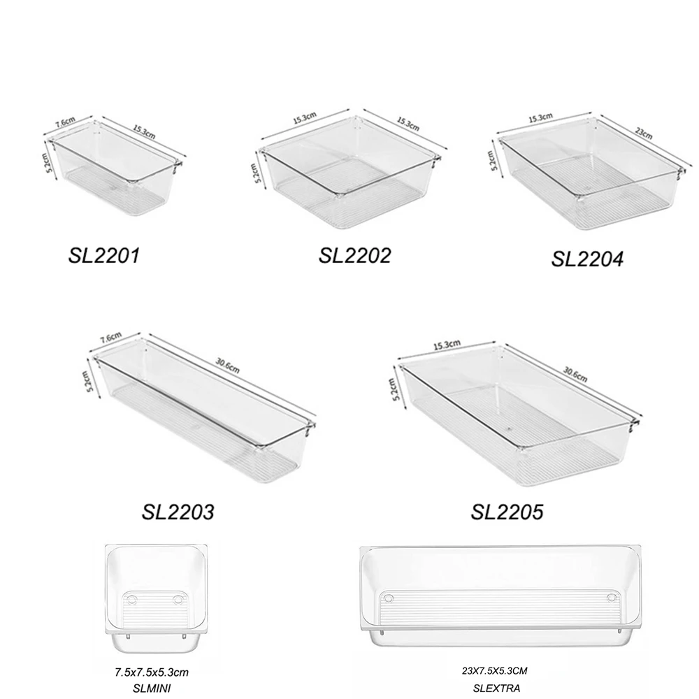 Customize Layout Desk Drawer Organizer Set 5-Size Desk Drawer Storage Bins Clear Plastic Multi-function Drawer Organizer Trays