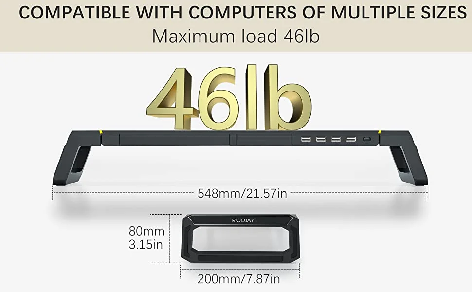 Home Office Desktop Foldable Gaming Lights Computer RGB Monitor Riser Stand with USB HUB and drawer