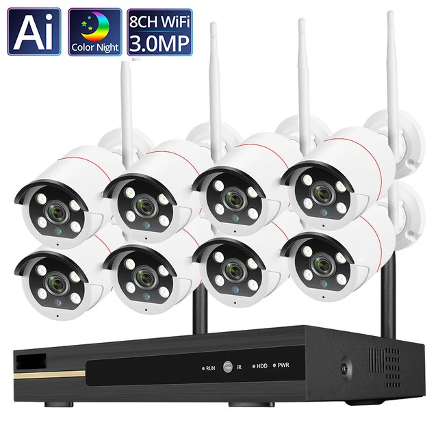 
8CH 3MP Wifi CCTV System Outdoor H.265 Wireless Audio IP Camera Built in Microphone Video Surveillance Kit  (62413380195)