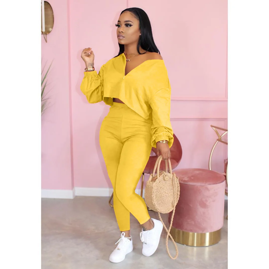 
Trending Products 2021 New Arrivals Ladies Trousers Long Sleeve Suit 2 Pcs Set Women Fall Clothing 