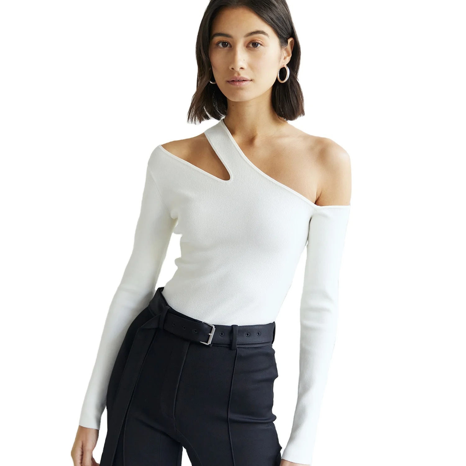2023 Spring Summer One Shoulder Ladies Luxury  Knitted Wholesale 100% Cashmere Sweater