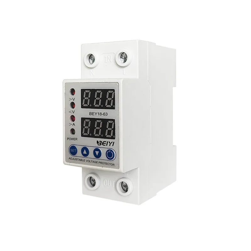 Universal self-recovery single adjustable over and under voltage protective protector with lcd current 32a 40a 63a 2p 110v 220v