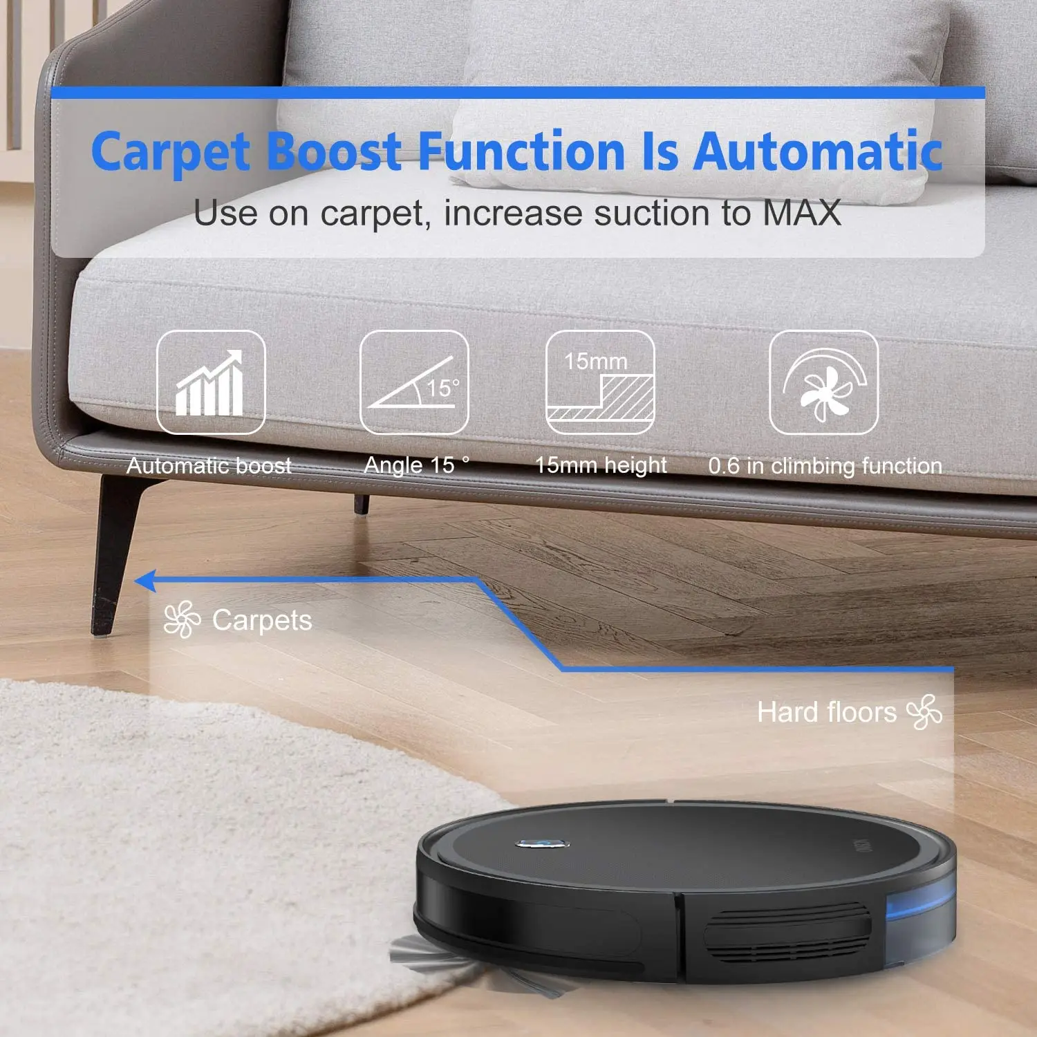 F007 US Warehouse Smart Vacuum Cleaner Slim Low Noise 1800Pa Intelligent Robot Vacuum Cleaner with Boundary Strip