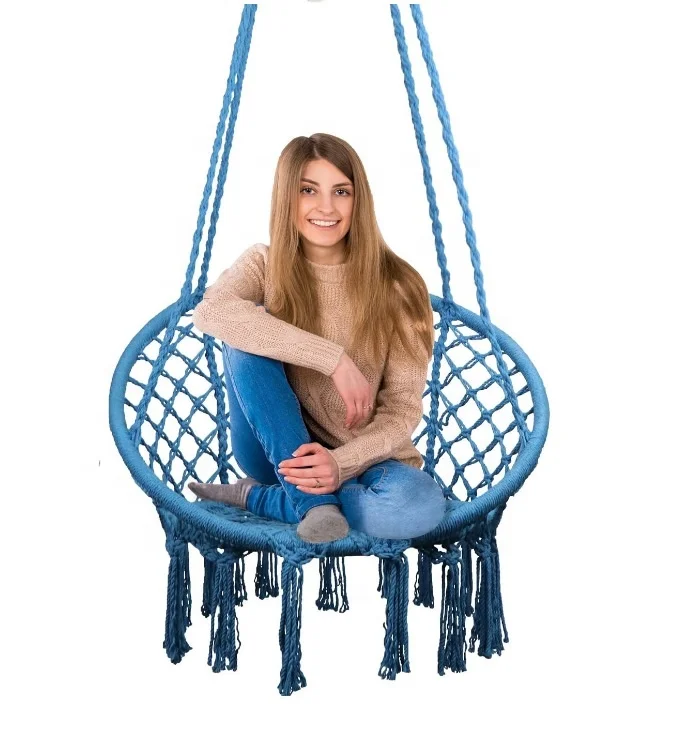 Hammock Chair Hanging Macrame Swing Handmade Knitted Mesh Rope Swing Chair