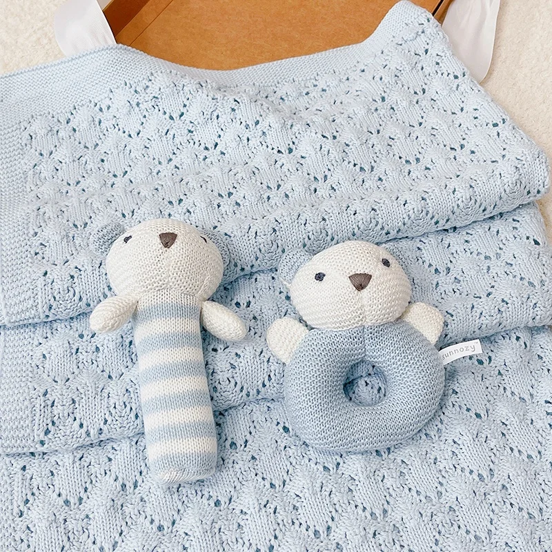 OEM ODM wholesale super soft organic cotton knitted baby blankets newborn for sleeping with comfort toy
