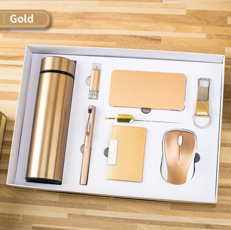 Thermos flask + USB flash drive + pen + notebook + mouse + bookmark + logo power bank set corporate gift set luxury promotion