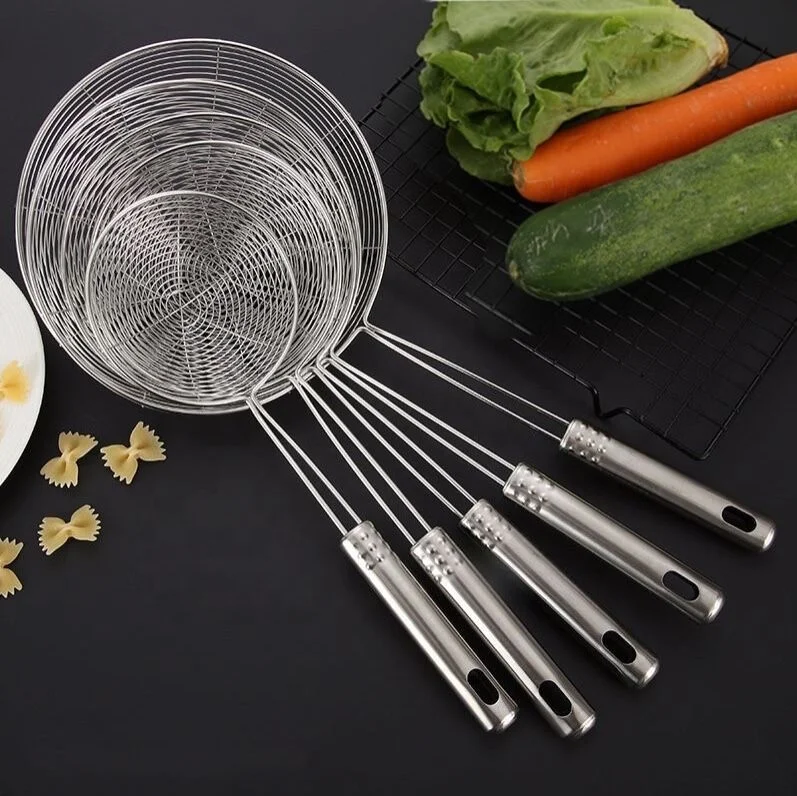 
Stainless Steel Solid Skimmer Basket with Long Handle for Everyday Frying Steaming and Scooping 