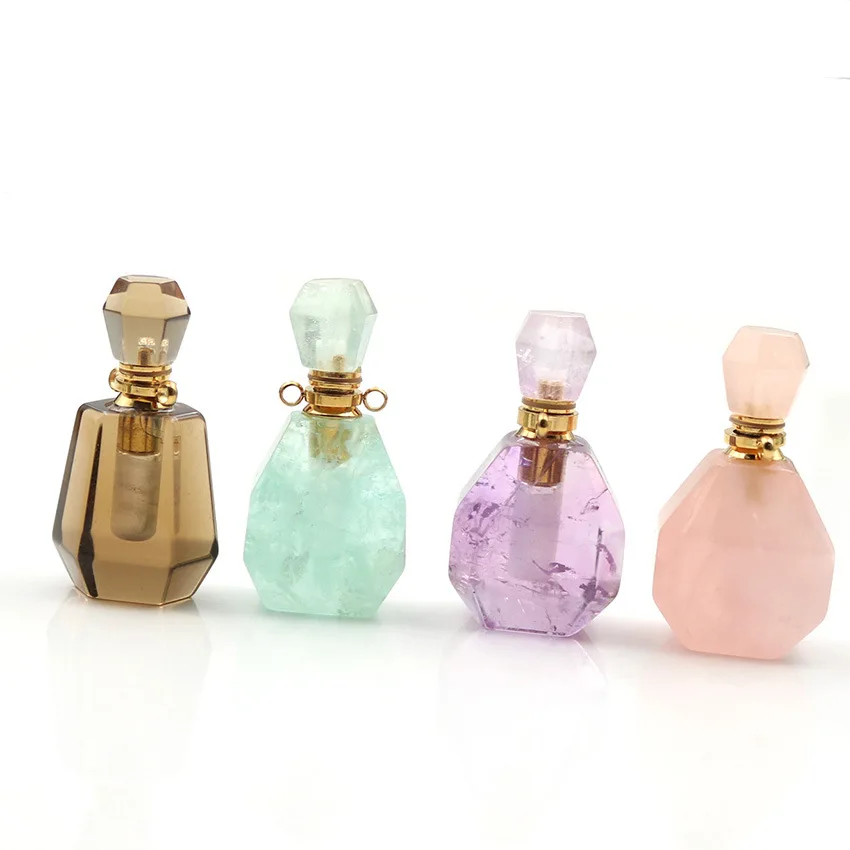 Natural Crystal Gemstone Necklace Perfume Bottle Pendants for Gift