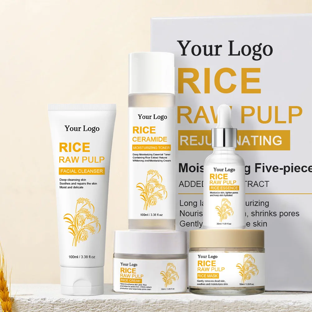Private label Skin Care Products Organic Natural Extract Hydration Face Wash Rice Toner Cream Serum Rice Skin Care Set