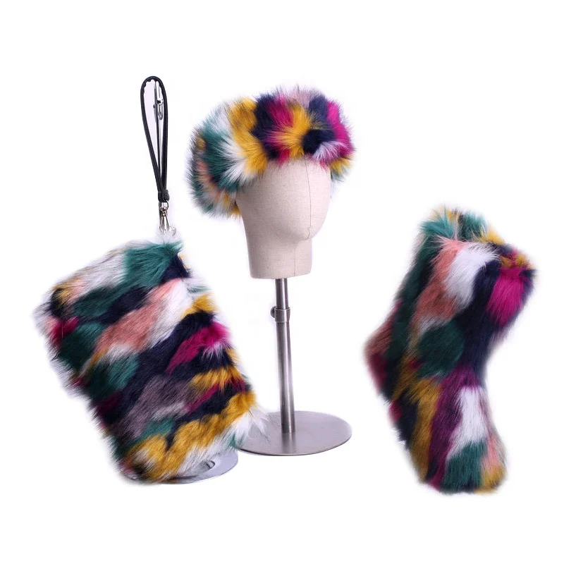 
Factory Wholesale Winter Fashionable Rainbow Women Kids Furry Boots Shoes Faux Fluffy Fur Snow Boots Sets 