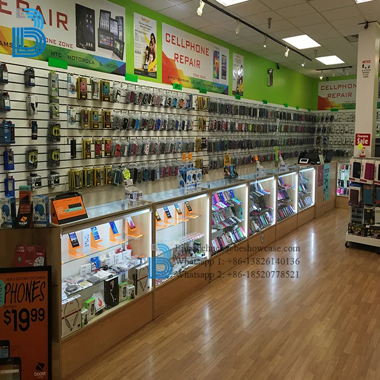 High End Mobile Phone Display Cabinet Design Cell Phone Accessory Display Mobile Phone Shop Counter