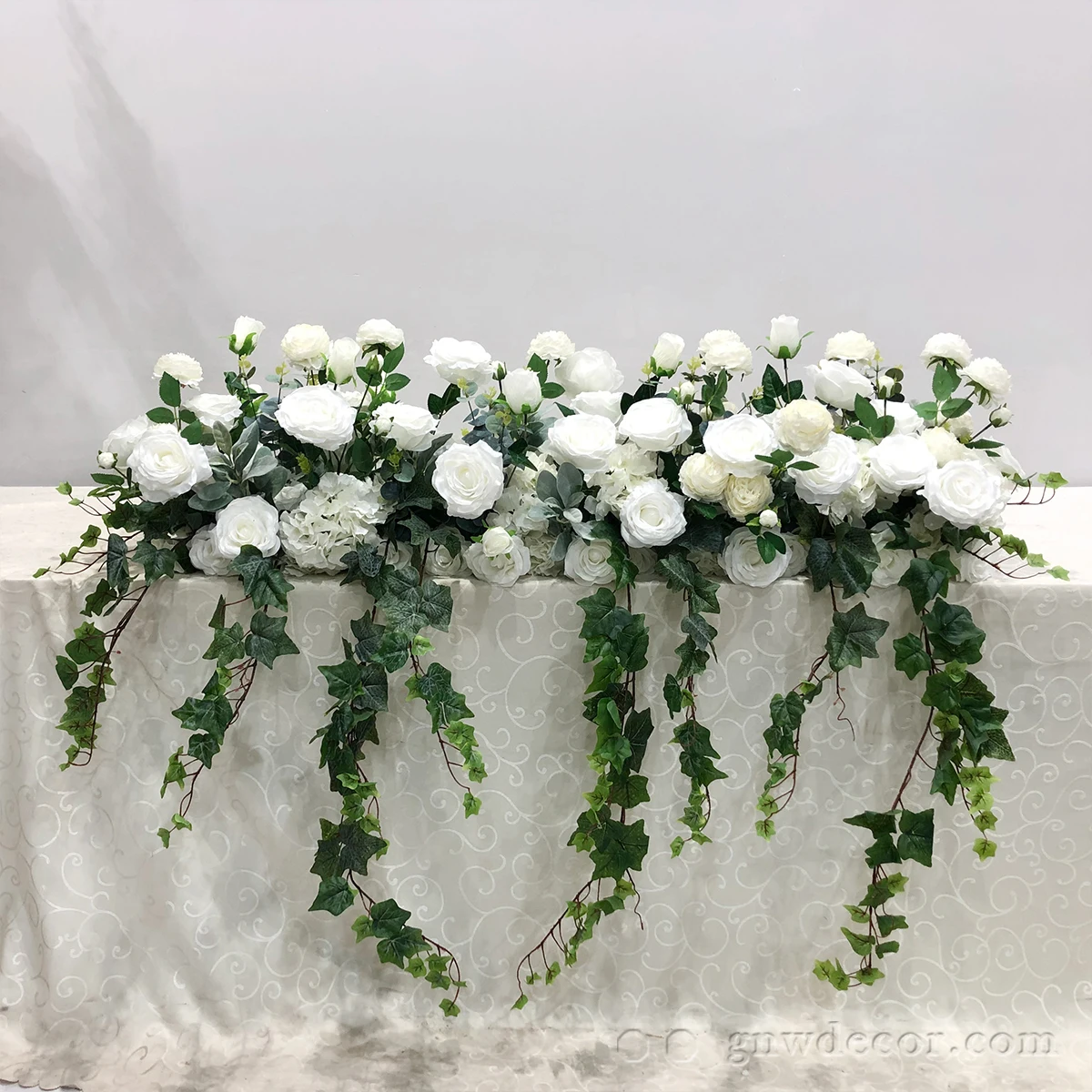 Artificial Eucalyptus Garland with Flowers Rose Orchid Flower for Table and Aisle Tunnel Decoration