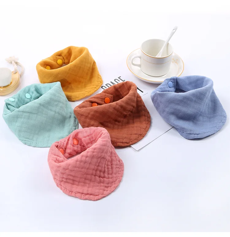 5 Color Organic Cotton Bib Amazon Hot Sale Wholesale Super Soft Muslin Bamboo Cotton Bib Triangular Bibs