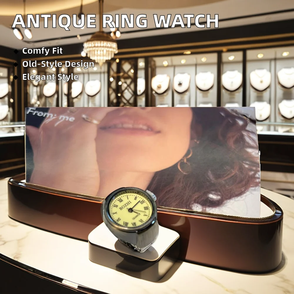 Best-Selling Vintage Bronze Antique Ring Watch Unisex Quartz Stone Wedding Gift with Elastic Band for Engagement & Party