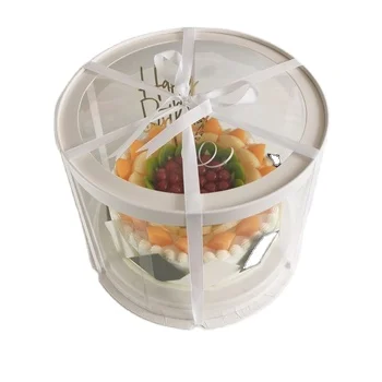 WANGSPACK 10 pcs of 30x25cm round Clear Lid Transparent Cake Boxes with Ribbon Disposable Food Grade Box for Cake
