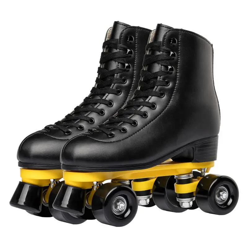Professional 4 Wheels Adult Woman Rental Boot Quad Roller Skates Leather PU