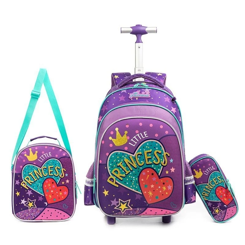 New Arrival Neutral Cartoon Three-Piece Pull Rod Hard Shell Backpack Set Cross-Border Primary School Students Breathable Design