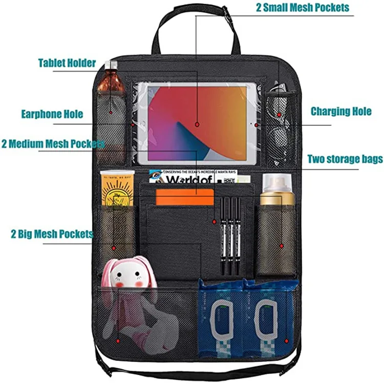 Car Backseat Organizer with Touch Screen Tablet Holder Auto Storage Pockets Cover Car Seat Back Protectors Car Accessories