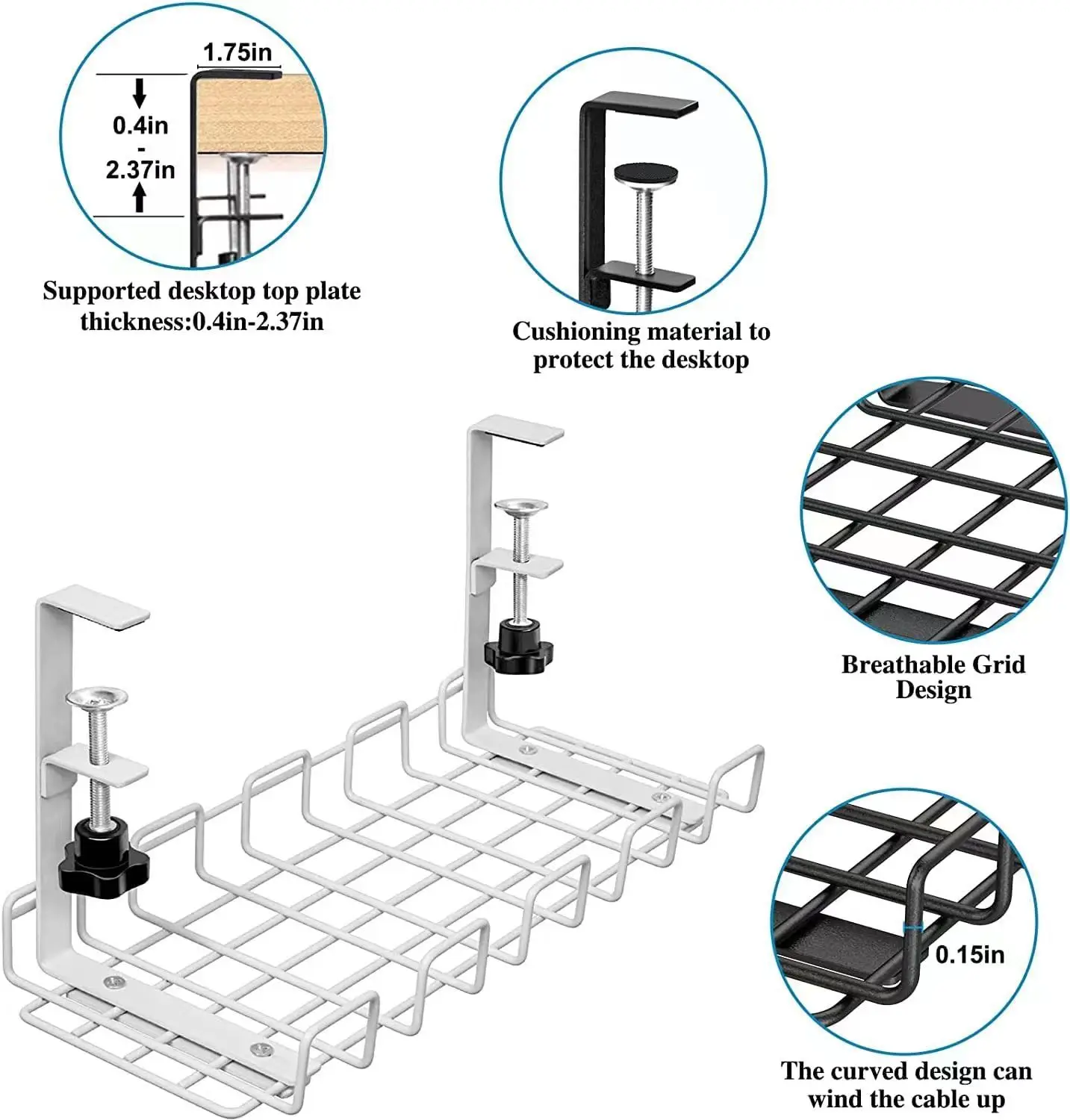 No Drill Under Desk Cable Management Tray ,Under Desk Cable Organizer . Desk Cable Tray for Office and Home