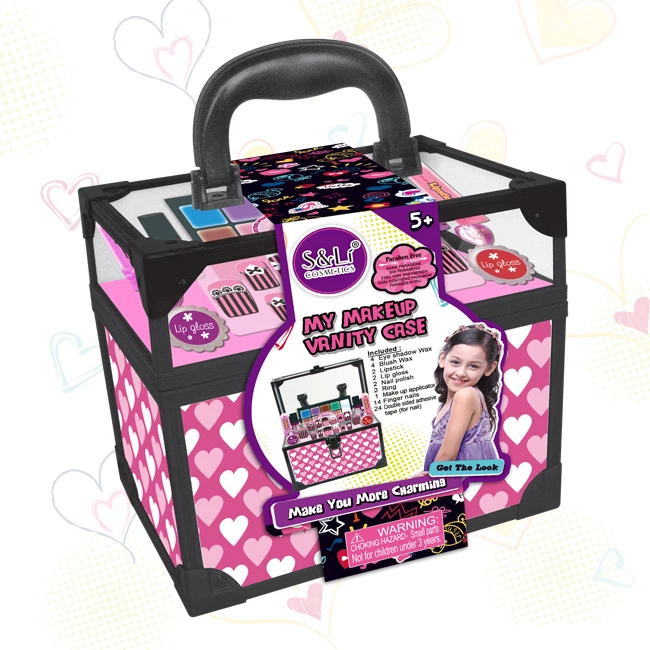 Pretend Play Fashion Girls Beauty Set Dressing Case Real Makeup Toy Eye Shadows Lipstick Nail Polish Cosmetic Toys