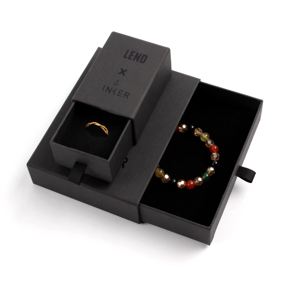 Yilucai Wholesale Set Black Texture Paper Gift Box Custom Bangle Bracelet Pendant Earring Ring Necklace Jewelry Boxes Packaging