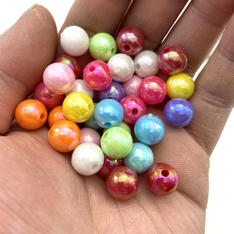 Factory Wholesale Plastic Plating Colorful Round Beads Acrylic AB Loose Beads For Jewelry Making Decorative Accessories Beads