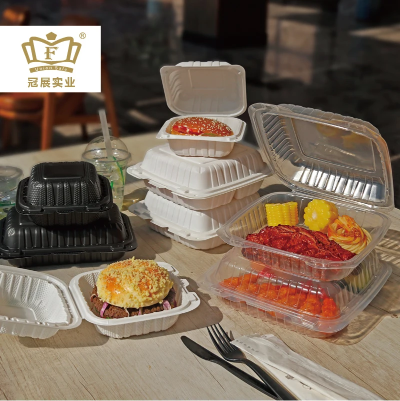 9x9 inch 3 Compartments Meal Freezer Biodegradable Container With lids For Food To Go Plastic Takeaway Lunch Box  mfpp clamshell