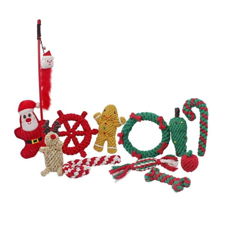 2022 Pet Molar Teeth Cleaning Durable Bite Dog Rope Chew Toy Christmas Dog Toy Set