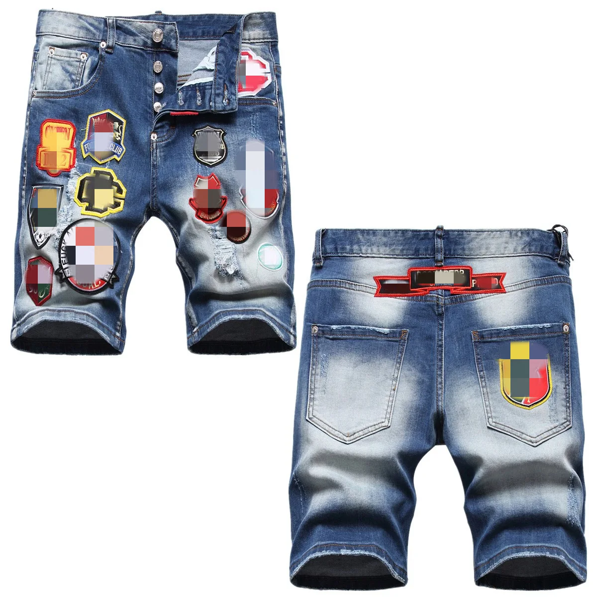 Brand Mens Black Denim Shorts Mens Fashion Slim dsq2 Print Elasticity Ripped Short Jeans Hip Hop Punk Hole Jean Shorts