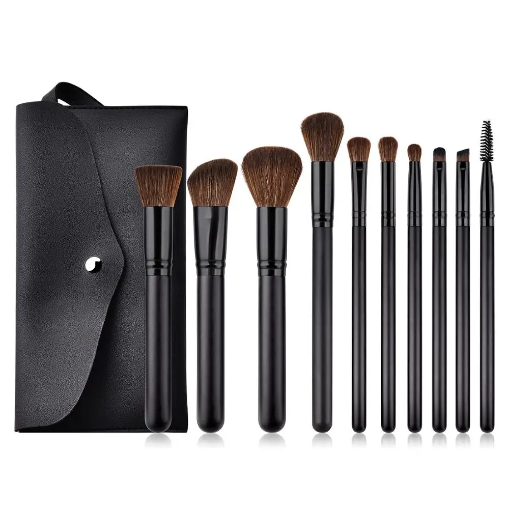3ce 10PCS  Classic Black Handle  Makeup Brushes With Travel Bag Foundation Eyelash Blending Makeup Brush Set