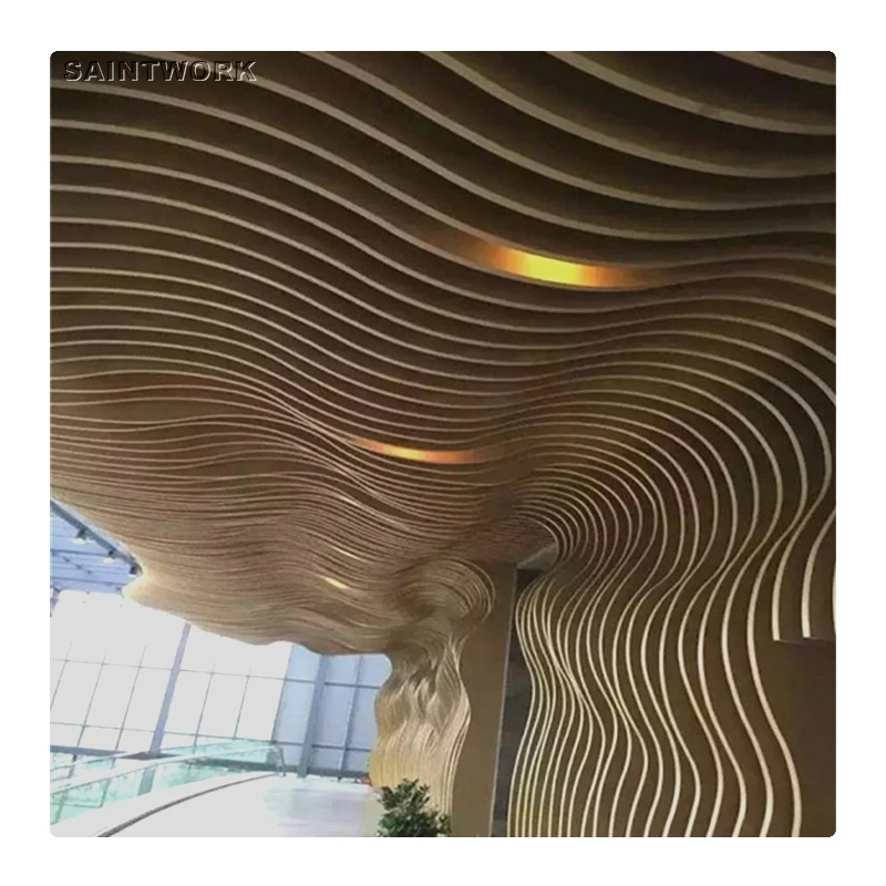 Pop Ceiling Designs Aluminium 3D Wavy Irregular Strip Ceiling Tiles For Office Buildings Suspended Ceiling