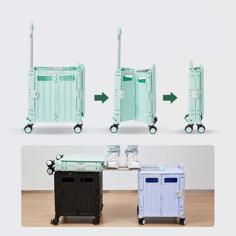 Portable shopping carts supermarket plastic shopping trolley folding shopping cart with wheels
