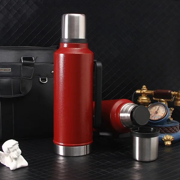 Thermo with Handle Hidden Strap thermo Classic Silver Vacuum Insulated Wide Mouth Bottle-1L Capacity