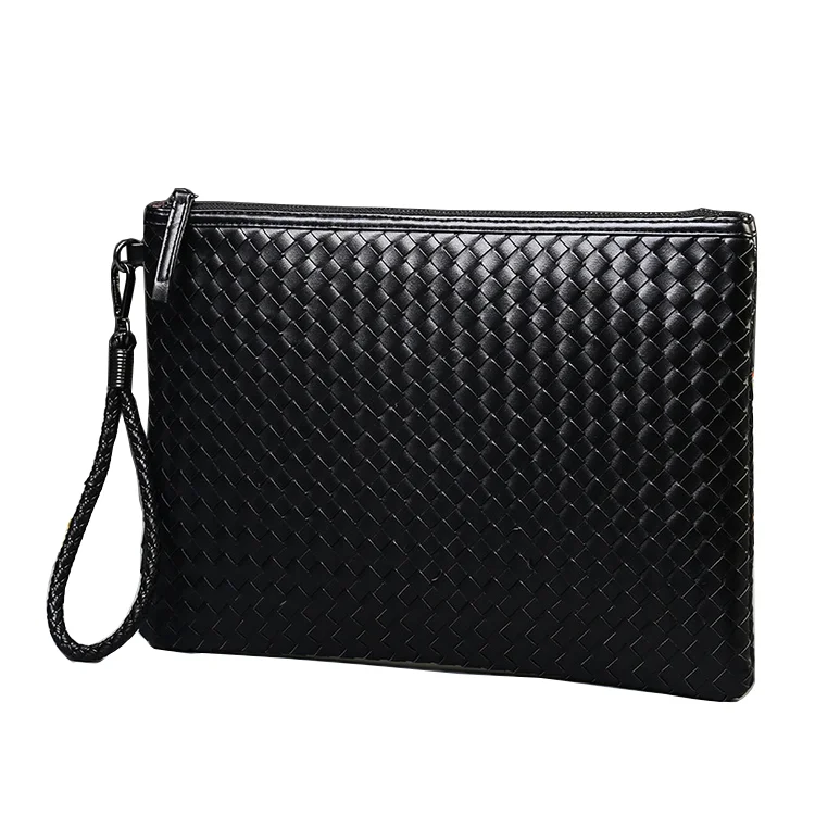 
custom black woven pu leather brief case bag for documents hand purse men purse 