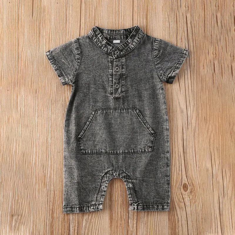 China Manufacturer Summer New Short Sleeve Jumpsuit Cowboy Baby Climbing Clothes