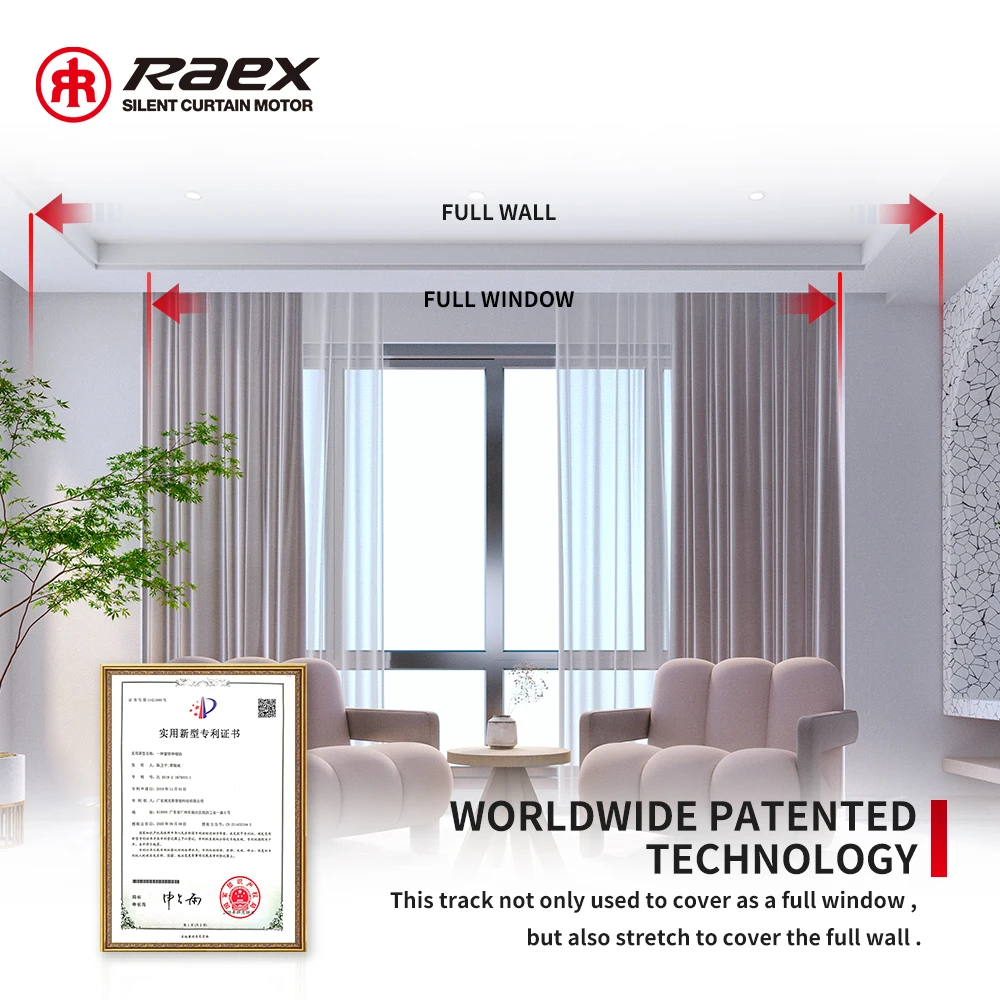 Heavy Duty Sliding Automatic Ripple Fold 1.69-4m Extendable Length Tuya Smart Motorized Ceiling Curtain Track Pulley System