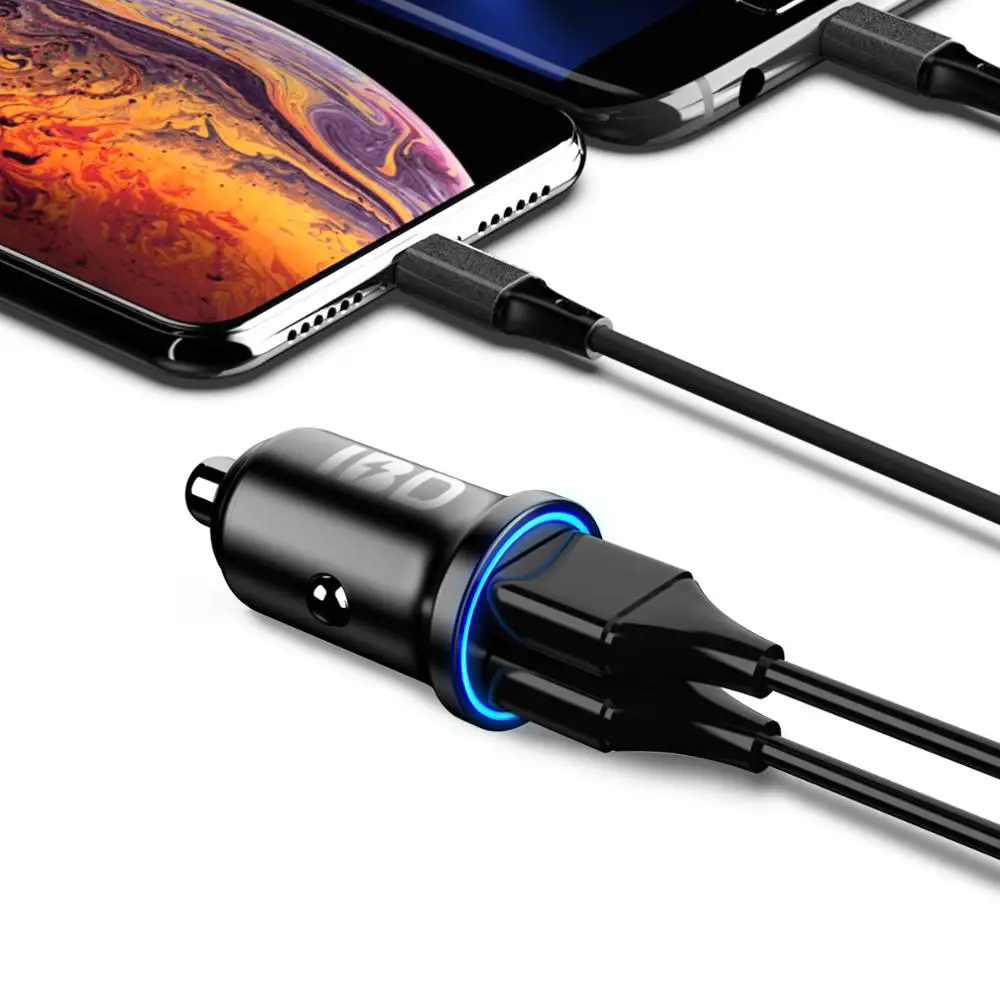  IBD двойной QC3.0 Usb Автомобильное зарядное устройство для мобильных телефонов из цинкового сплава цинковый сплав 36 Вт Быстрая зарядка зарядного устройства смарт-розетка со светодиодной