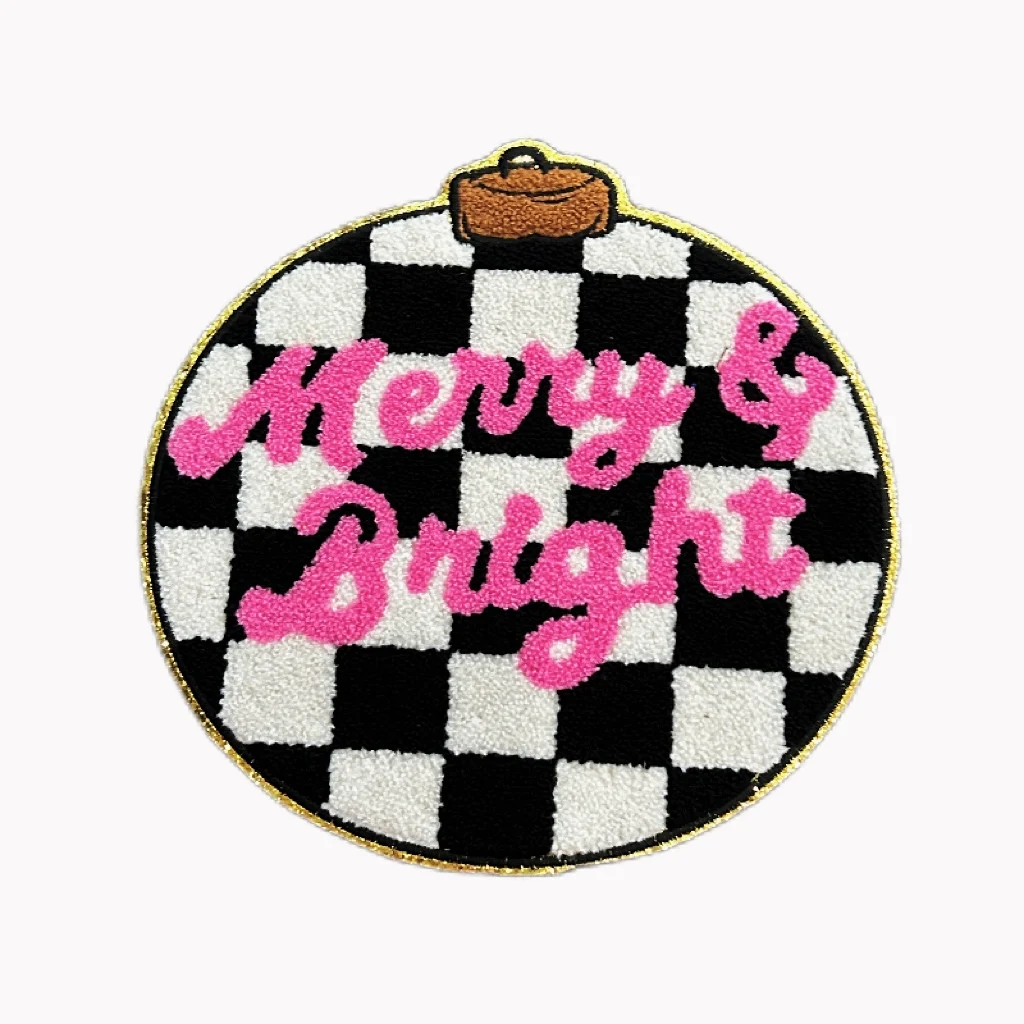 Merry Bright Large Size  Holiday Chenille Patch Iron on Game Day Chenille Letter Patch Custom Embroidery Patch