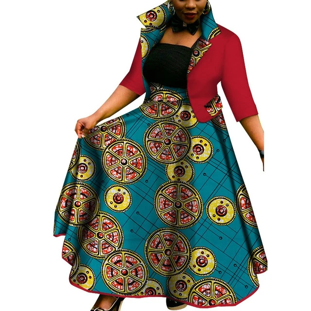 New African Top and Tutu Skirts Sets for Women Bazin Riche African Women Clothing Dashiki 2 Pieces Coat and Skirts Sets