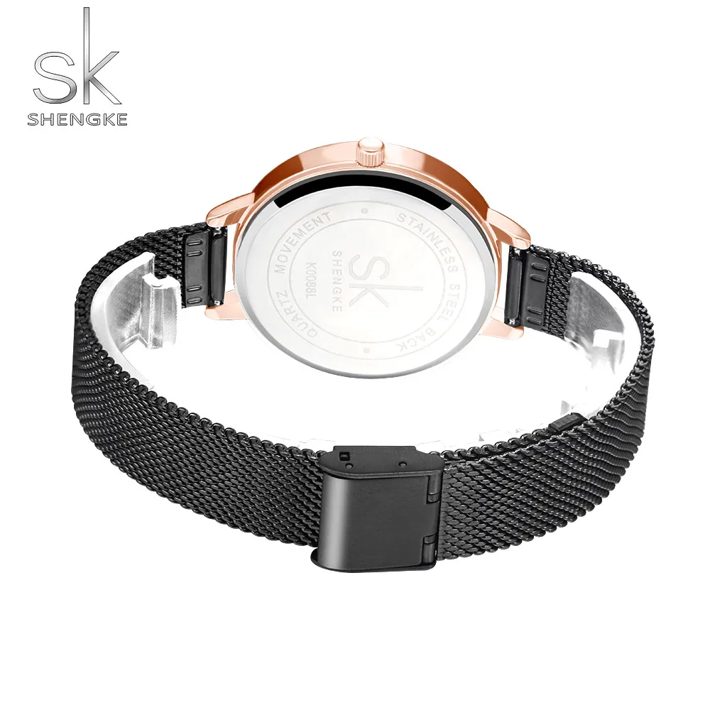  SHENGKE часы женские креативные черные сетчатые кварцевые Relogio Feminino Montre Femme