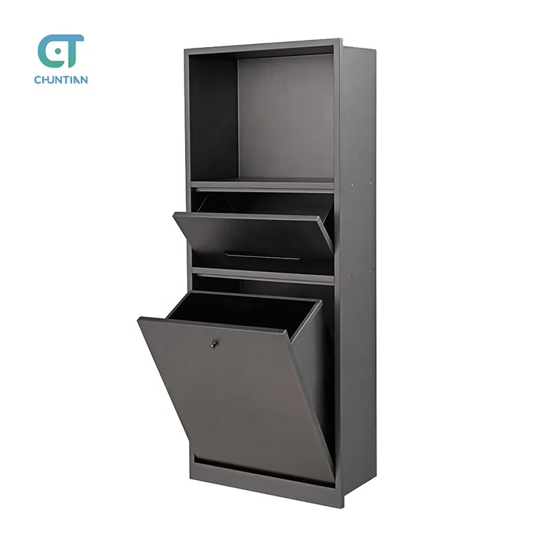 nano gunmetal black three layer one drawer and door with trash bin shower wall niche
