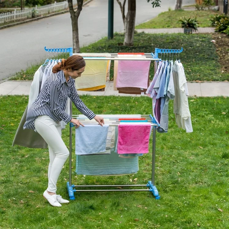 
Indoor Outdoor Clothes Drying Folding Laundry Storage Rack With Wheels 