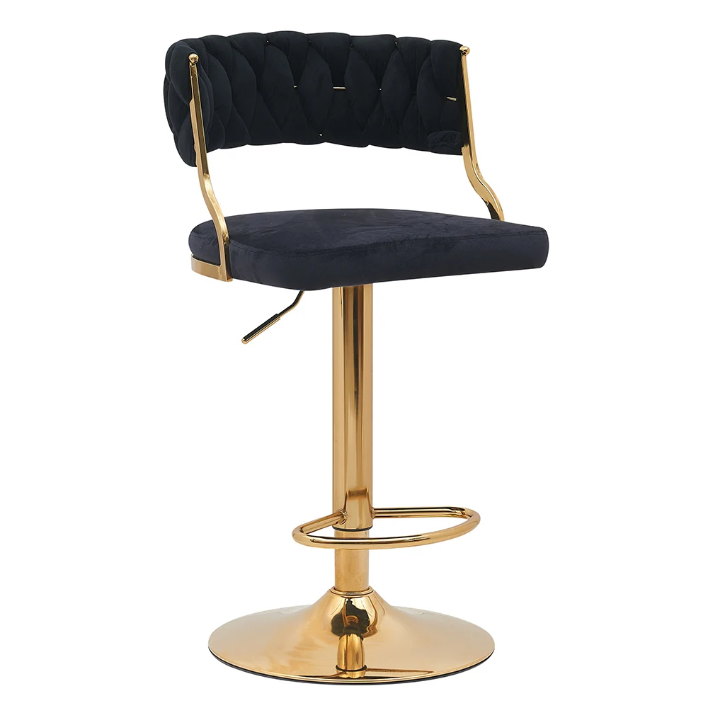 Bar Chair Nordic Counter Furniture Golden Metal Round Base Swivel Adjustable Velvet Bar Chair