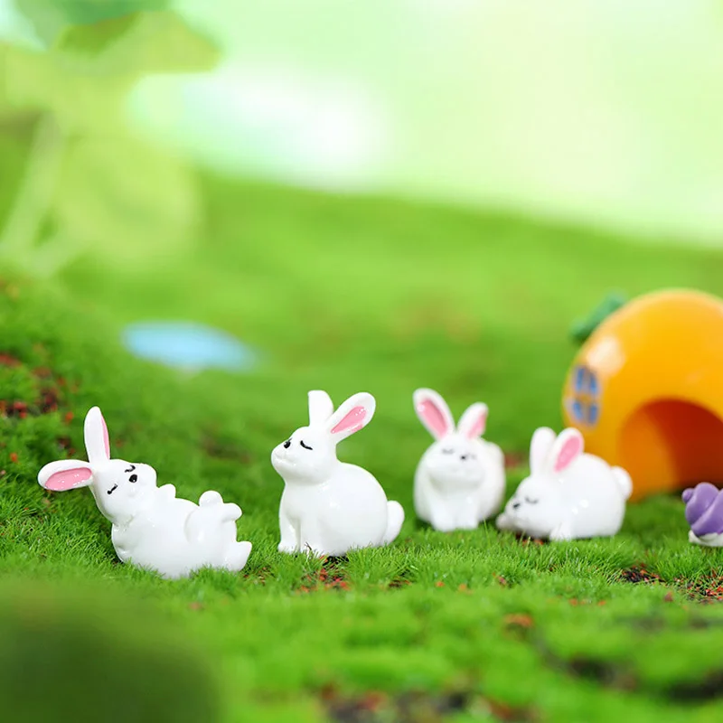 Animal Figures Cute White Rabbit Model Fairy Garden Miniature DIY Terrarium /Doll house Decor, Micro Moss Landscape Accessories