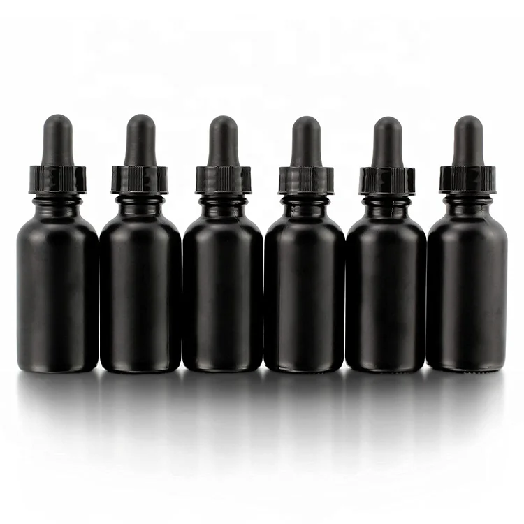 1oz 30ml Matt Black Boston Round Glass Bottle with 1ml Calibrated Glass Dropper 30 ml Glass Dropper Bottle