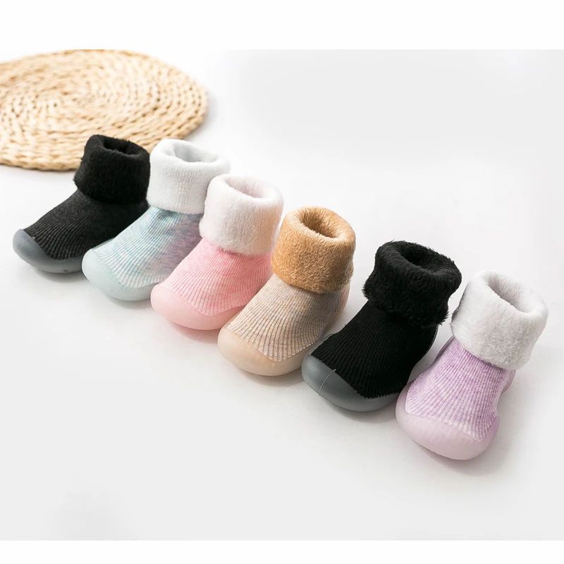 Non-slip soft baby rubber sole shoes terry cotton snow socks
