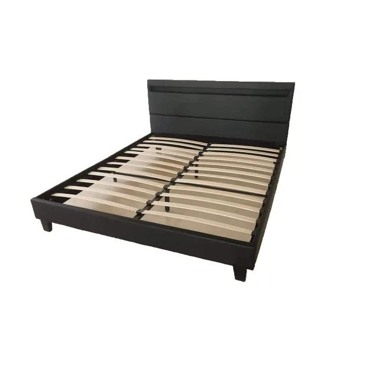 Modern Cheapest greyUpholstered Platform Double Upholstered Metal Wooden Bed Frame