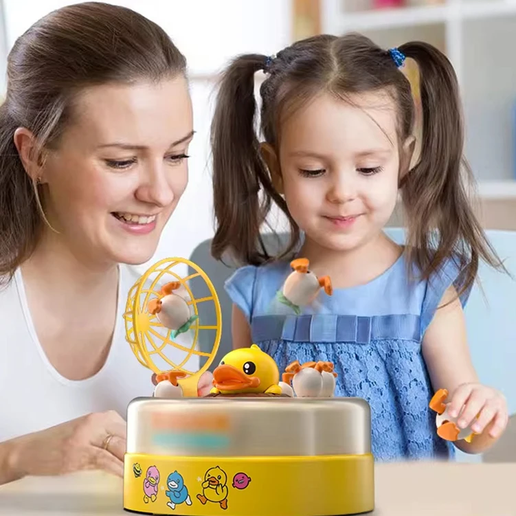 HN electric catch duck fun table top magnetic board game bouncing turntable  bounce yellow duck toy table games for children