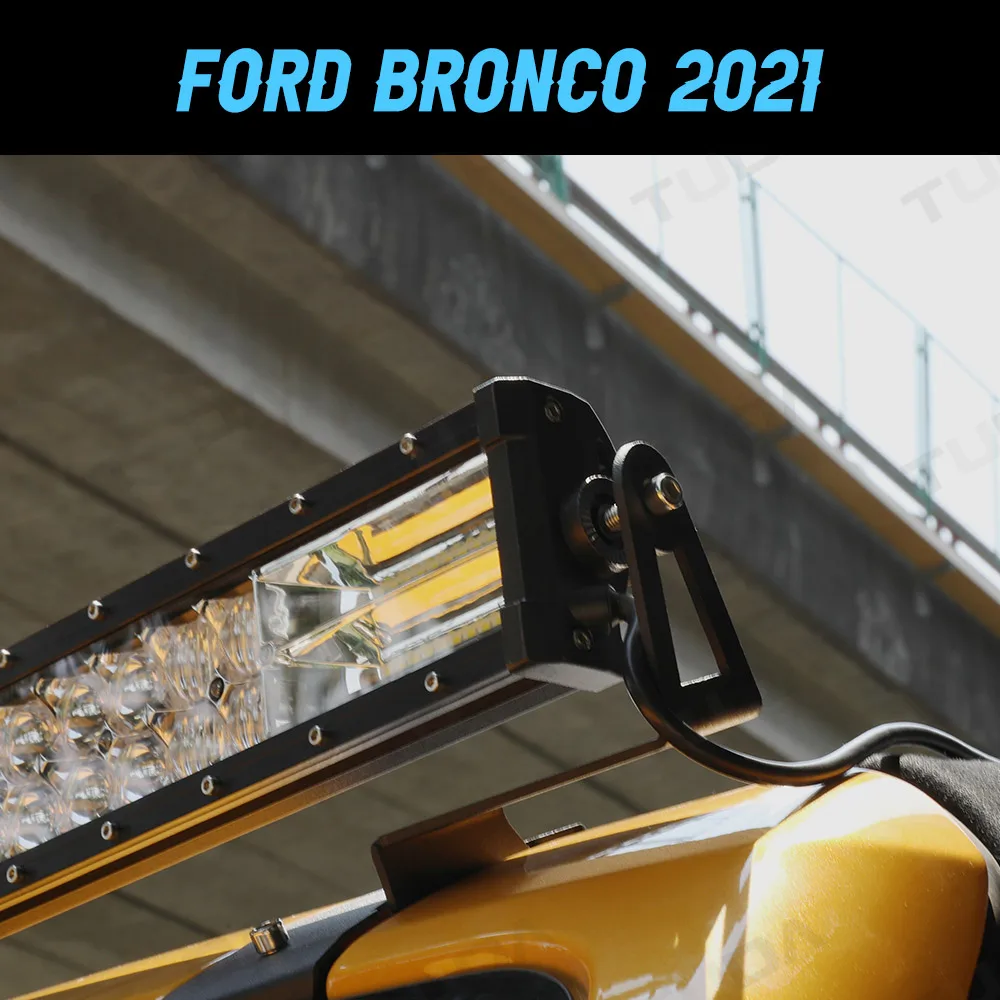 52' Curved LED Light Bar Bracket at Upper Windshield Roof Cab for 2021 2022 Ford Bronco